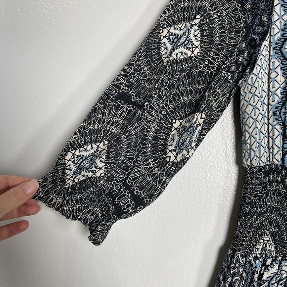 FREE PEOPLE Mexicali Rose Smocked Waist Maxi Dress Blue Size XS Boho Bohemian - Picture 7 of 16